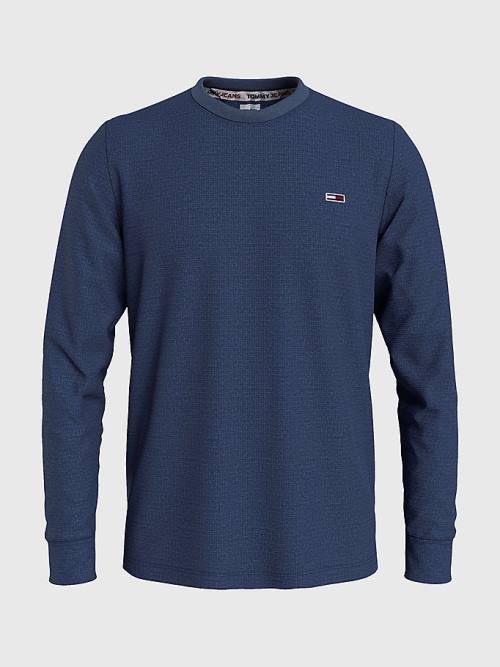 Tommy Hilfiger Waffle Crew Neck Long Sleeve Top Póló Férfi Kék | TH638CRG