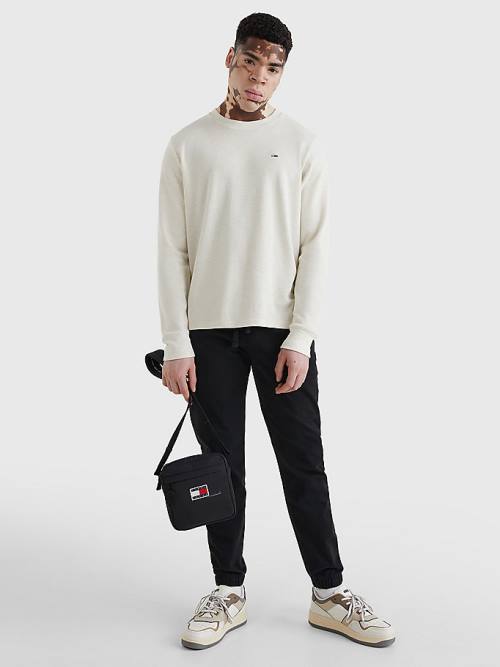 Tommy Hilfiger Waffle Crew Neck Long Sleeve Top Póló Férfi Fehér | TH846NTM