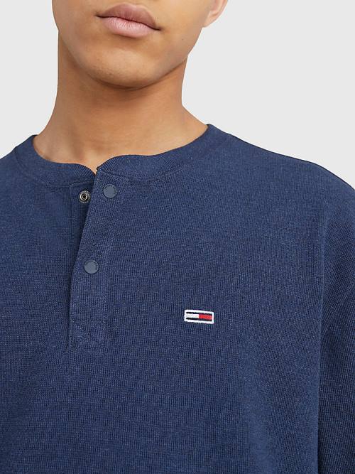 Tommy Hilfiger Waffle Henley Neck Long Sleeve Top Póló Férfi Kék | TH284NMQ