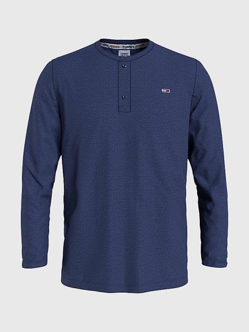 Tommy Hilfiger Waffle Henley Neck Long Sleeve Top Póló Férfi Kék | TH284NMQ