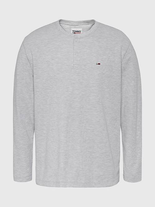 Tommy Hilfiger Waffle Henley Neck Long Sleeve Top Póló Férfi Szürke | TH405JNR