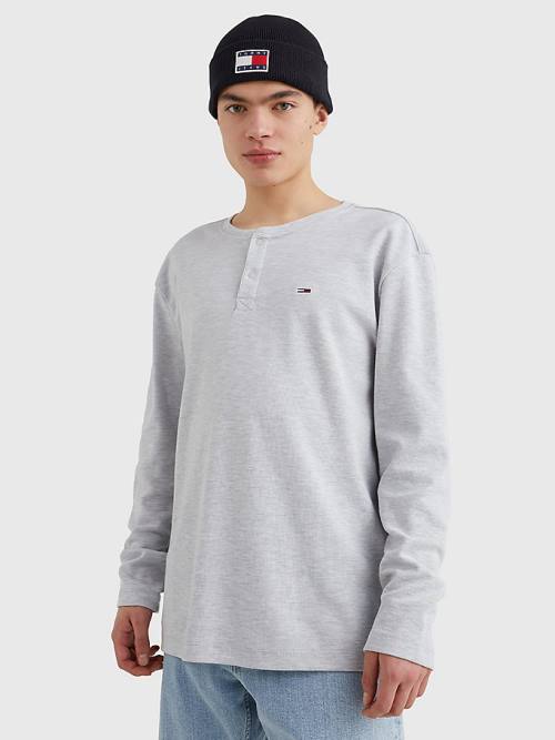 Tommy Hilfiger Waffle Henley Neck Long Sleeve Top Póló Férfi Szürke | TH405JNR