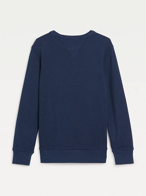 Tommy Hilfiger Waffle Long Sleeve Póló Fiú Kék | TH461KAW