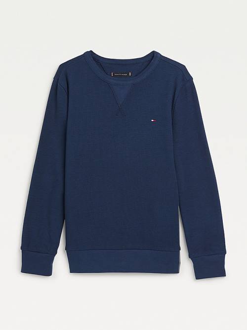 Tommy Hilfiger Waffle Long Sleeve Póló Fiú Kék | TH461KAW