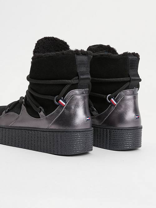 Tommy Hilfiger Warm Bélelt Csipke-Up Snow Bakancs Női Fekete | TH201HER