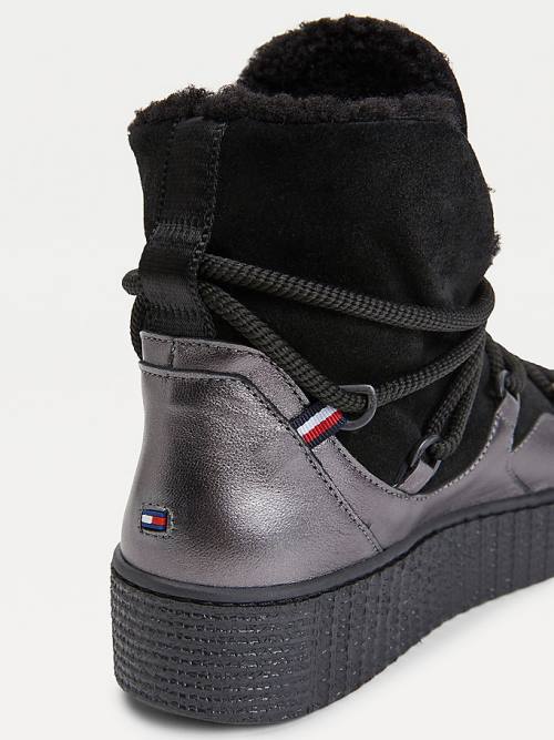 Tommy Hilfiger Warm Bélelt Csipke-Up Snow Bakancs Női Fekete | TH201HER