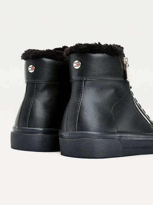 Tommy Hilfiger Warm Bélelt High-Top Vulcanised Tornacipő Női Fekete | TH524EPK