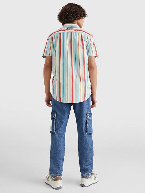 Tommy Hilfiger Washed Stripe Rövid Sleeve Ingek Férfi Kék | TH290RST