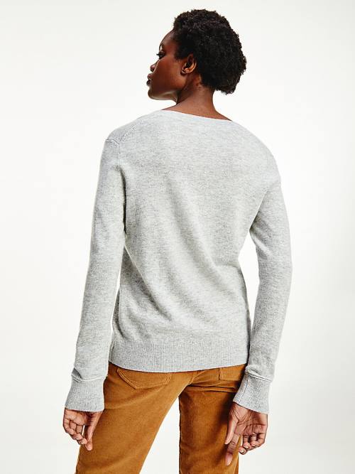 Tommy Hilfiger Wool Cashmere V-Neck Jumper Pulóverek Női Szürke | TH490ZUV