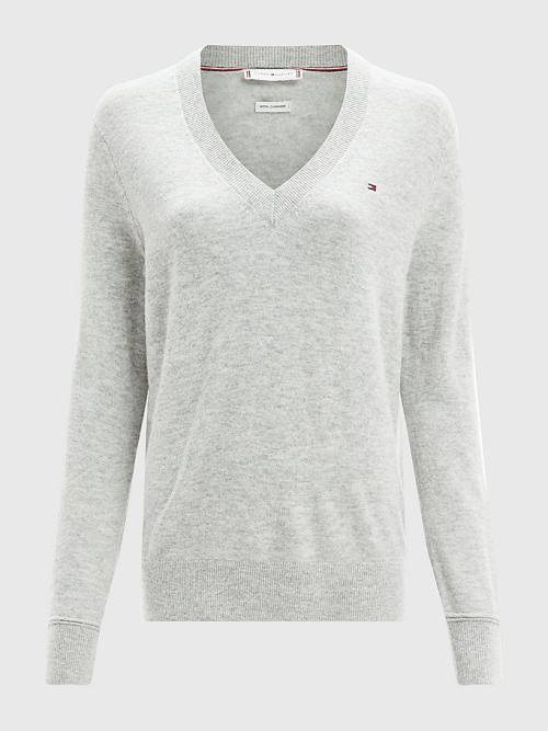 Tommy Hilfiger Wool Cashmere V-Neck Jumper Pulóverek Női Szürke | TH490ZUV