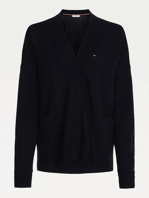 Tommy Hilfiger Wool Open V-Neck Cardigan Pulóverek Női Fekete | TH587XUN