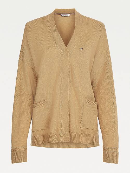 Tommy Hilfiger Wool Open V-Neck Cardigan Pulóverek Női Barna | TH740IYN