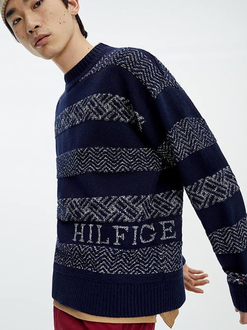 Tommy Hilfiger Wool Oversized Fair Isle Jumper Pulóverek Férfi Kék | TH479WPR