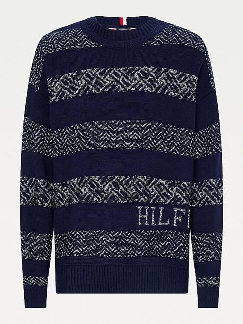 Tommy Hilfiger Wool Oversized Fair Isle Jumper Pulóverek Férfi Kék | TH479WPR