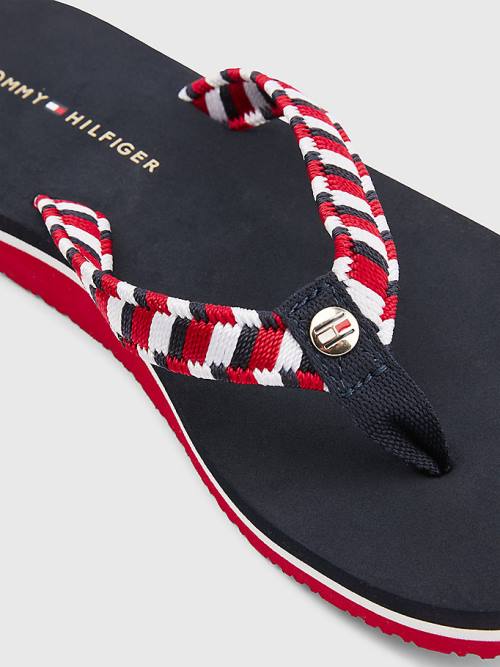 Tommy Hilfiger Woven Webbing Flip-Flops Szandál Női Kék | TH234AXL