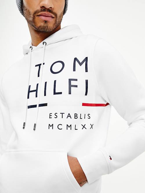 Tommy Hilfiger Wraparound Logo Fleece Kapucnis Pulóver Férfi Fehér | TH892OQT