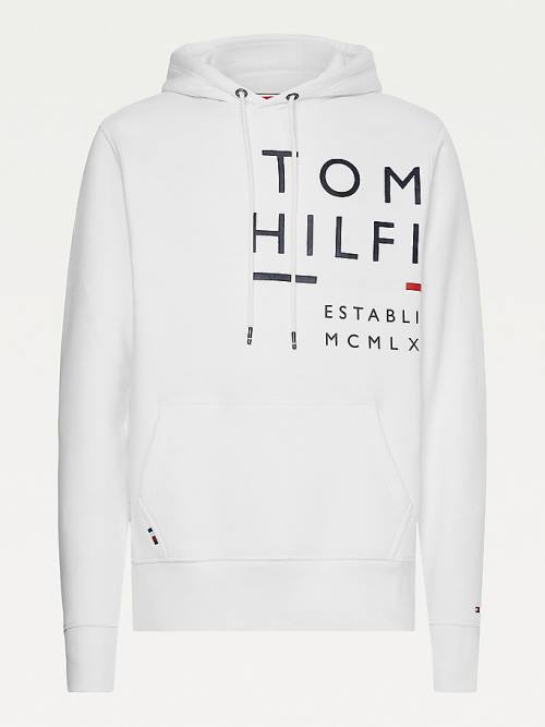 Tommy Hilfiger Wraparound Logo Fleece Kapucnis Pulóver Férfi Fehér | TH892OQT