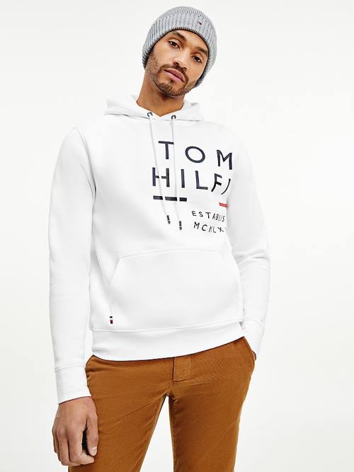 Tommy Hilfiger Wraparound Logo Fleece Kapucnis Pulóver Férfi Fehér | TH892OQT