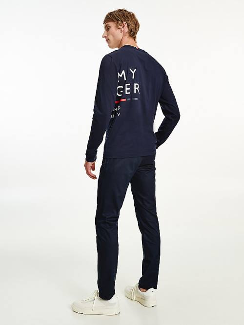 Tommy Hilfiger Wraparound Logo Long Sleeve Póló Férfi Kék | TH847FMN