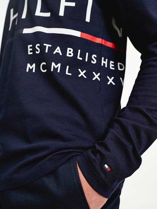 Tommy Hilfiger Wraparound Logo Long Sleeve Póló Férfi Kék | TH847FMN