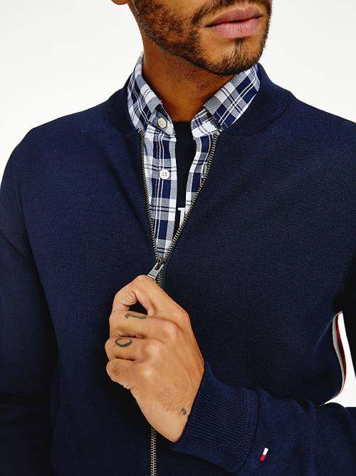 Tommy Hilfiger Zip-Thru Baseball Collar Cardigan Pulóverek Férfi Kék | TH273SJT