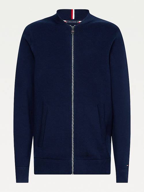 Tommy Hilfiger Zip-Thru Baseball Collar Cardigan Pulóverek Férfi Kék | TH273SJT