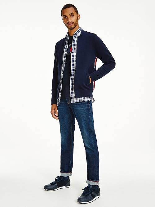 Tommy Hilfiger Zip-Thru Baseball Collar Cardigan Pulóverek Férfi Kék | TH273SJT