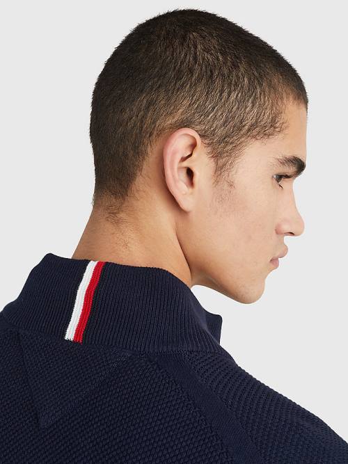 Tommy Hilfiger Zip-Thru High Neck Cardigan Pulóverek Férfi Kék | TH061PRO