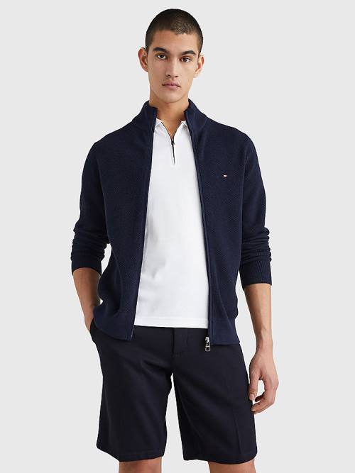 Tommy Hilfiger Zip-Thru High Neck Cardigan Pulóverek Férfi Kék | TH061PRO