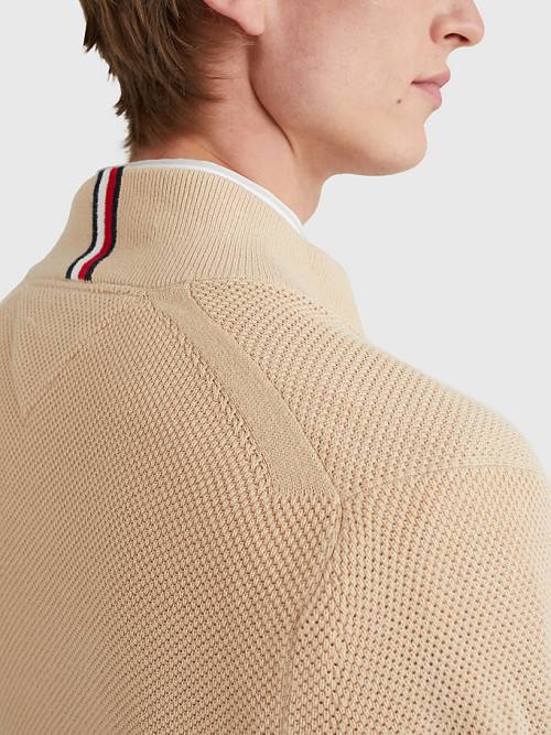 Tommy Hilfiger Zip-Thru High Neck Cardigan Pulóverek Férfi Bézs | TH169WGE