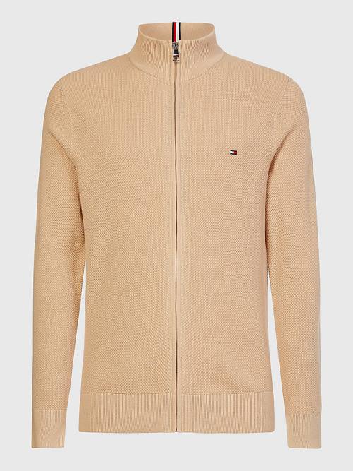 Tommy Hilfiger Zip-Thru High Neck Cardigan Pulóverek Férfi Bézs | TH169WGE