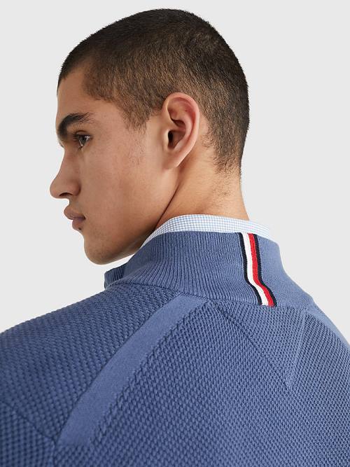 Tommy Hilfiger Zip-Thru High Neck Cardigan Pulóverek Férfi Kék | TH750ZDG